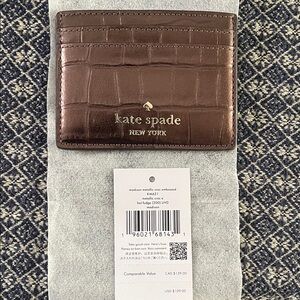 NWT Kate Spade Madison Metallic Croc Embossed Card Case